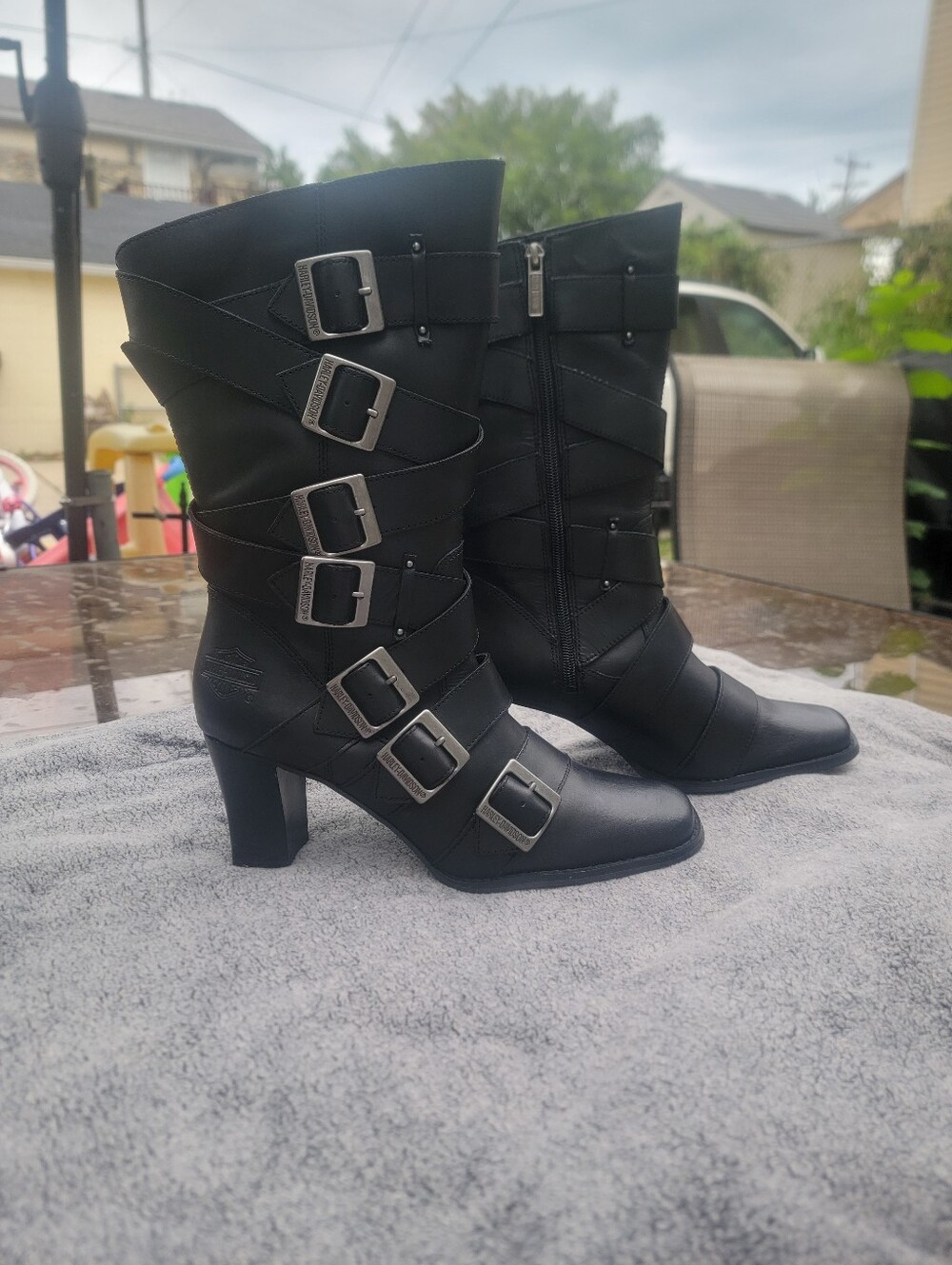 NWT Harley-Davidson Leslie Y2K 7-Buckle Leather Moto Boots Women’s 9